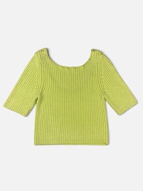 Free People San Lucas Pullover Sunny Lime Ribbed Crop Sweater Top XL